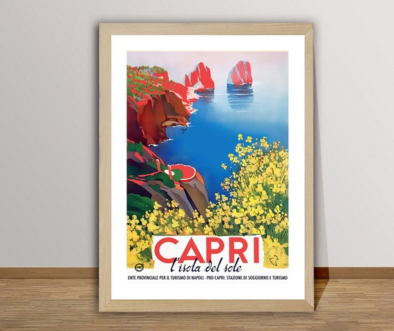 Capri Italy Vintage Travel Poster, Italian Island Art Print