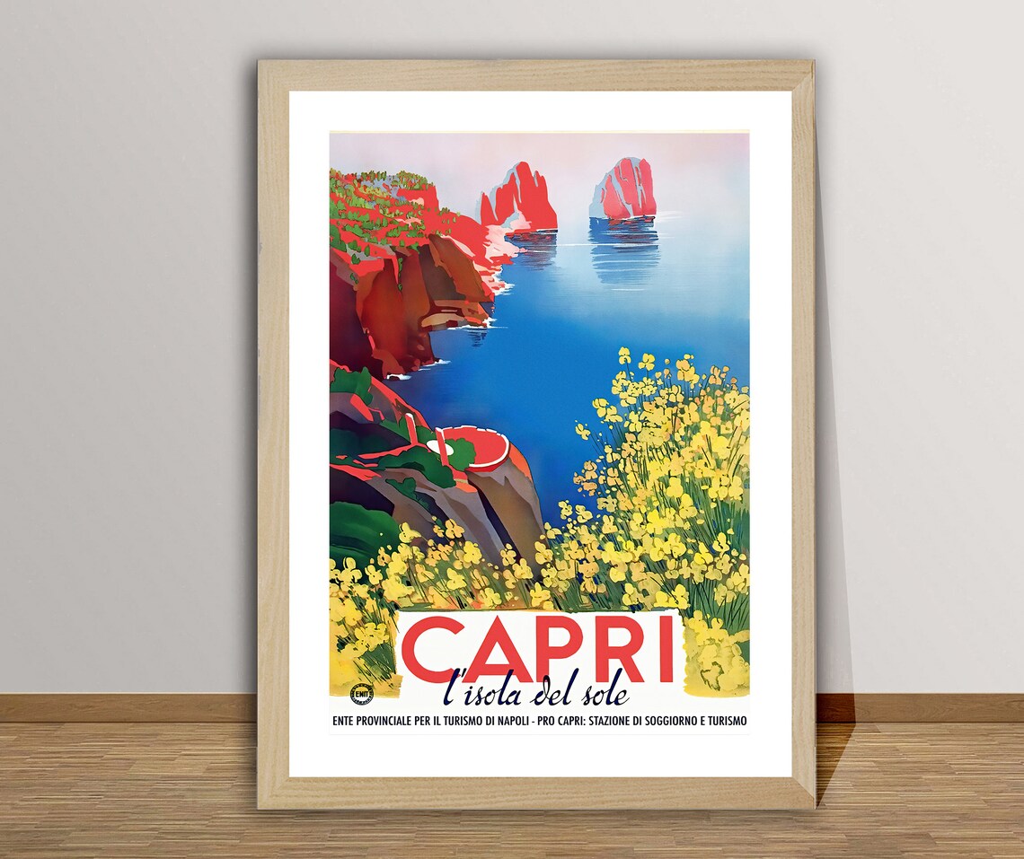 Capri Italy Vintage Travel Poster, Italian Island Art Print