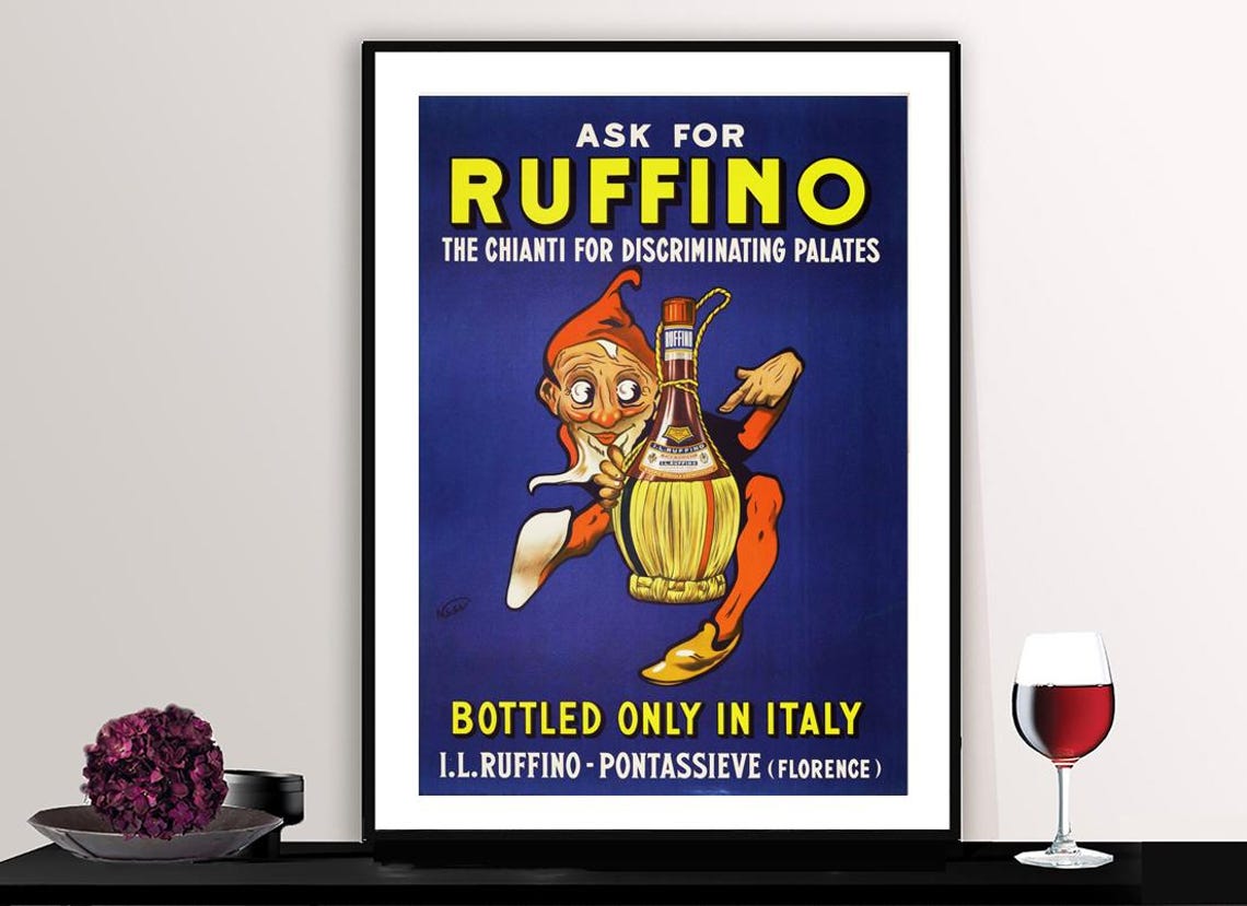 Ruffino Chianti Italian Wine Gnome Fiasco Vintage Advertising Poster