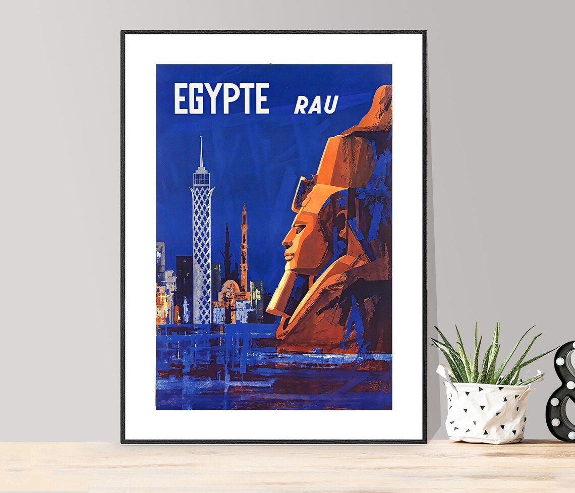 Egypte RAU Vintage Egypt Travel Cairo Tower Pharaoh Night Poster
