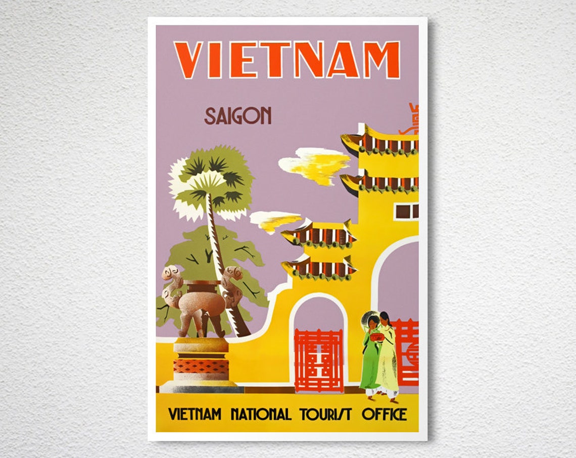 Vietnam Saigon Vintage Travel Poster Pagoda Tourist Office Art - Image 2