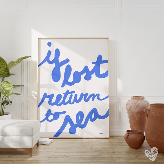 If Lost Return to Sea Poster Bold Blue Script Coastal Quote Art