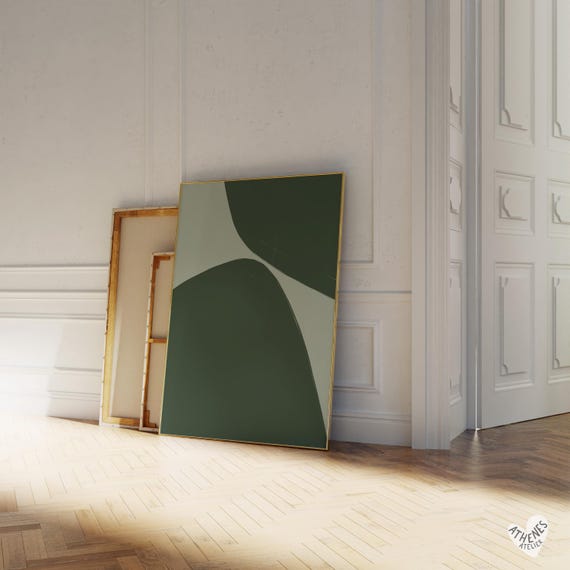 Abstract Print Sage Green Emerald Shapes Minimalist Art Peaceful Bedroom Above Bed Living Room Hand Drawn Simple