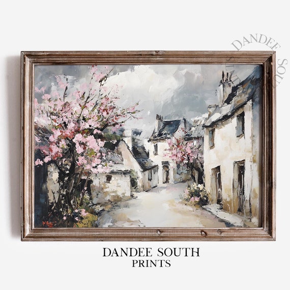 Rustic Village Street Painting European Wall Art Country Home Decor 075