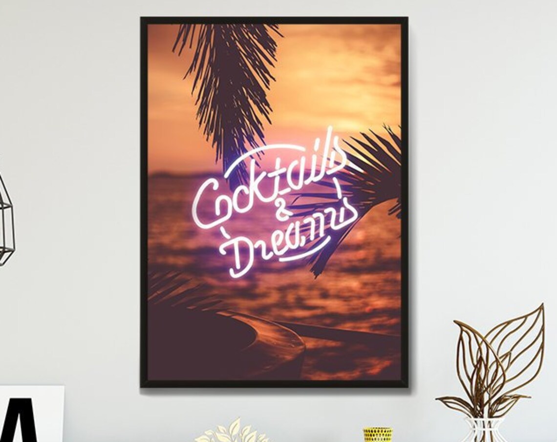 Cocktails And Dreams Palms Neon Art Print