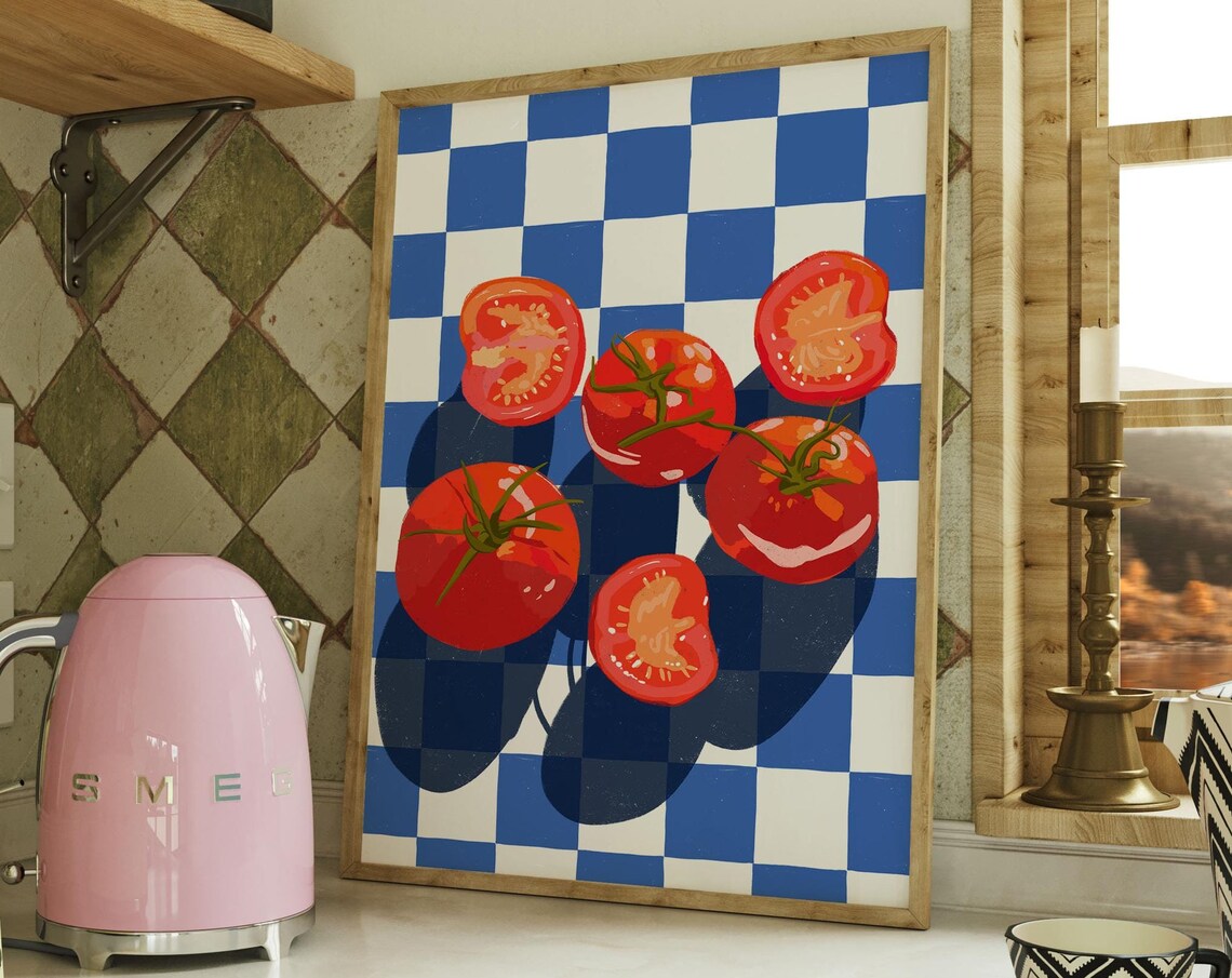 Tomato Retro Food Art Print, Eclectic Kitchen Decor