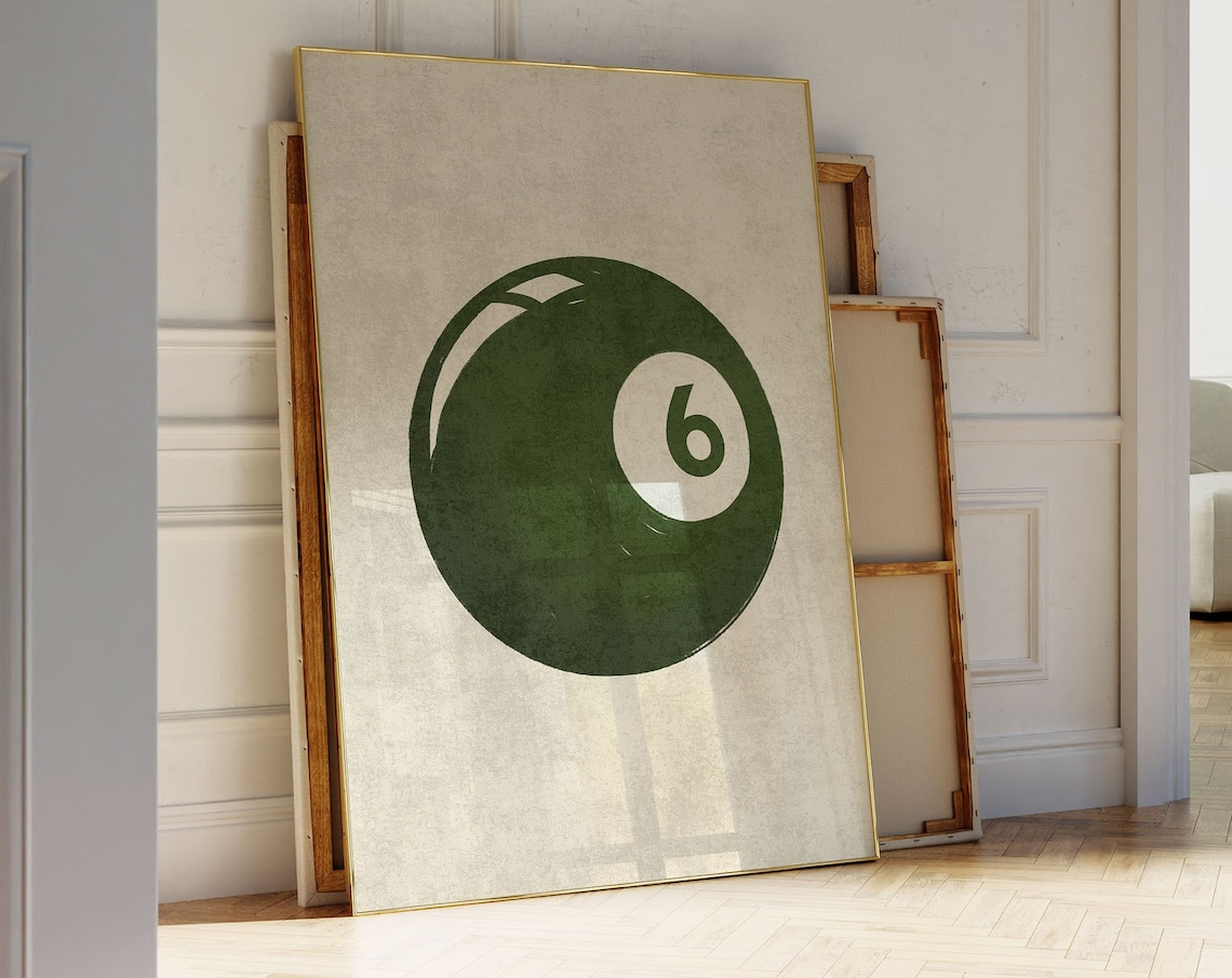 Vintage Green Number 6 Billiard Ball Minimalist Sports Wall Art