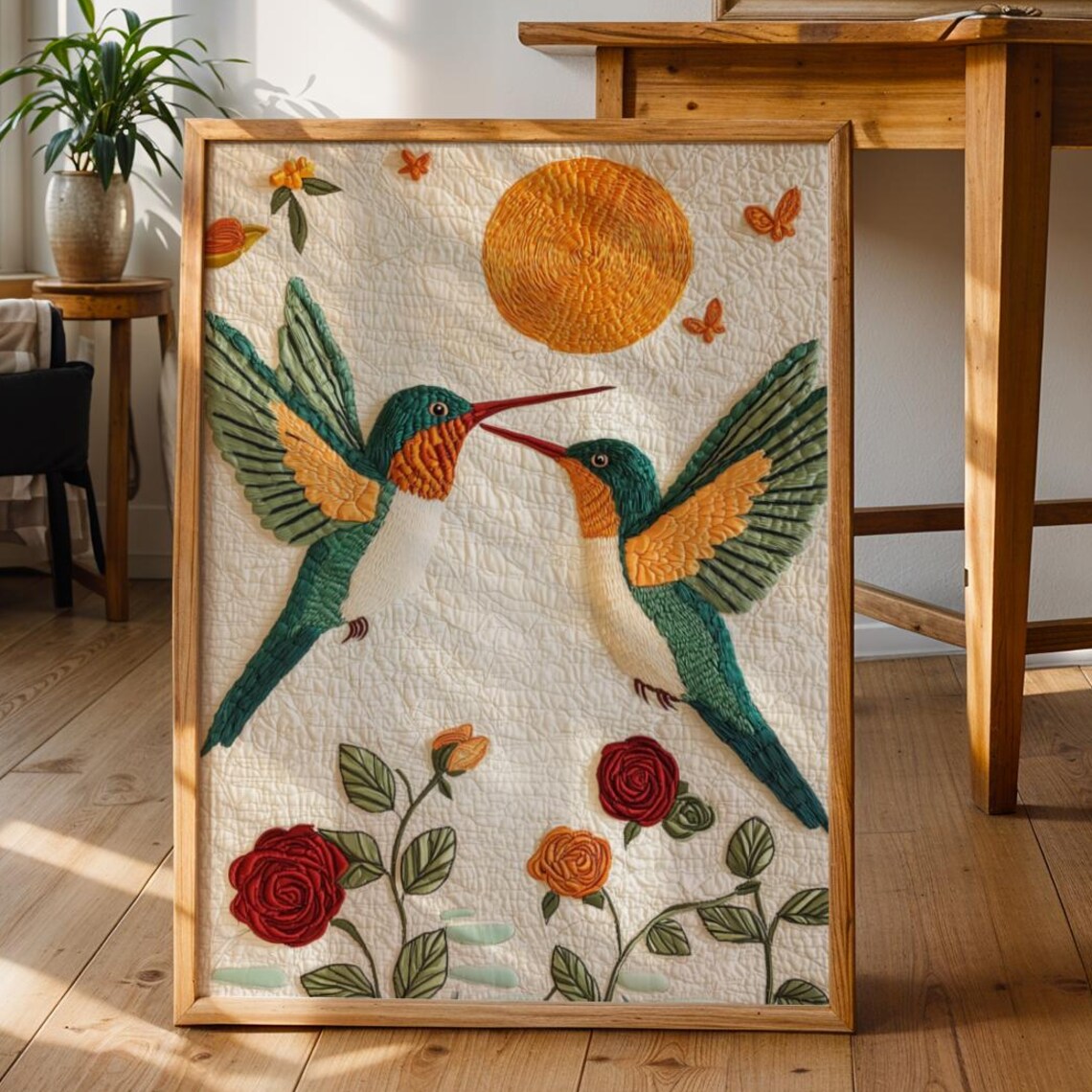 Hummingbird Folk Art Print, Farmhouse Scandinavian Decor