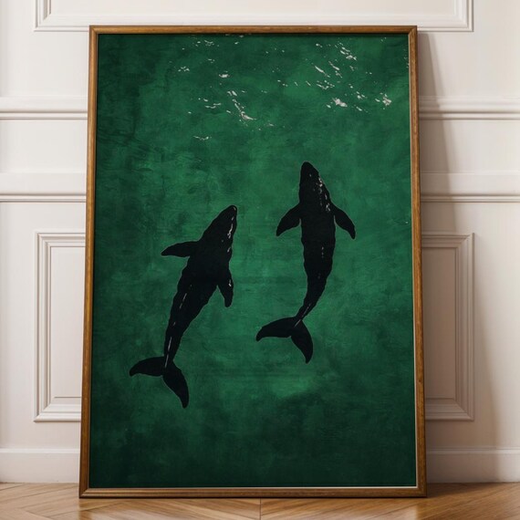 Emerald Green Whale Couple Print Abstract Ocean Photography