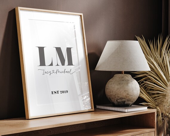 Personalized Couples Monogram Name Est Date Wedding Gift Print
