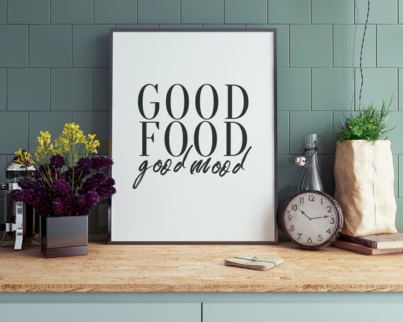 Good Food Good Mood Minimalist Black Kitchen Typography Art Poster