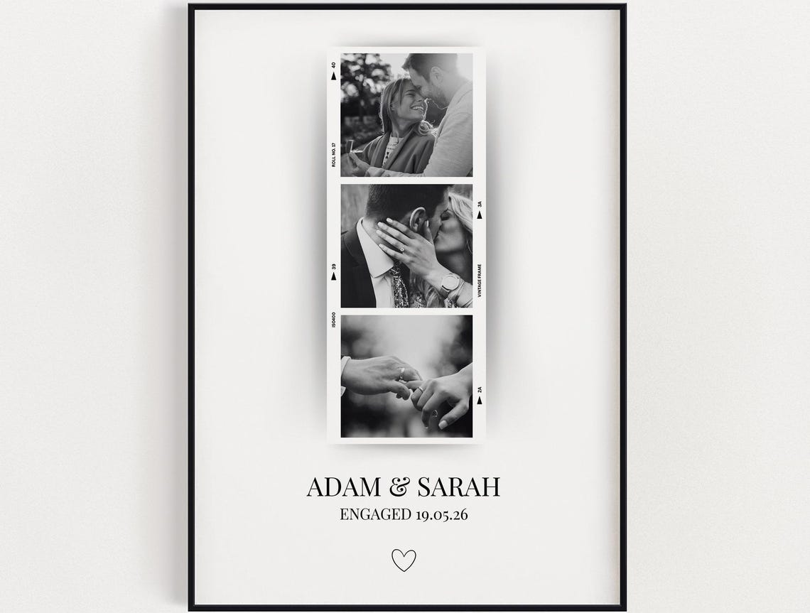 Personalised Engagement Photo Print Wall Art Wedding Gift Custom With