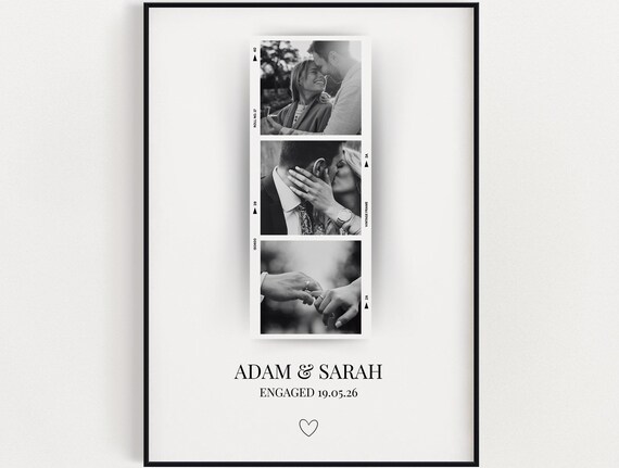 Adam and Sarah Engaged Photo Strip Wedding Love Memory Poster