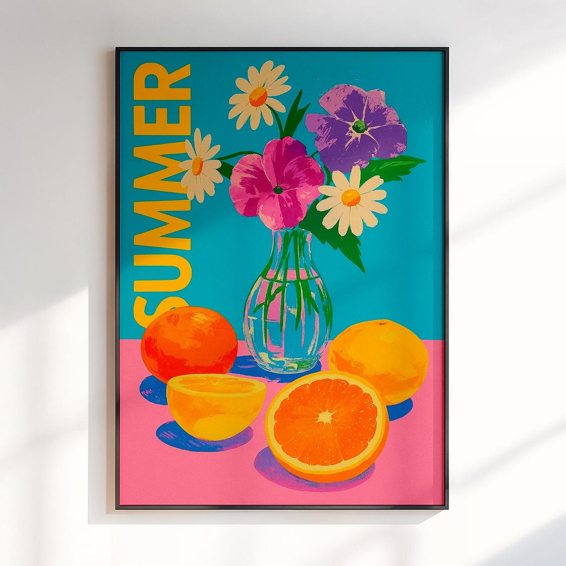 Summer Floral Bouquet With Oranges and Bold Citrus Pop Art Poster