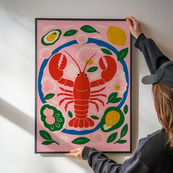 Lobster Poster Kitchen Wall Art Funny Food Print Vegetable Decor For Pantry Dining Room Or Chef Gift Colorful Artwork