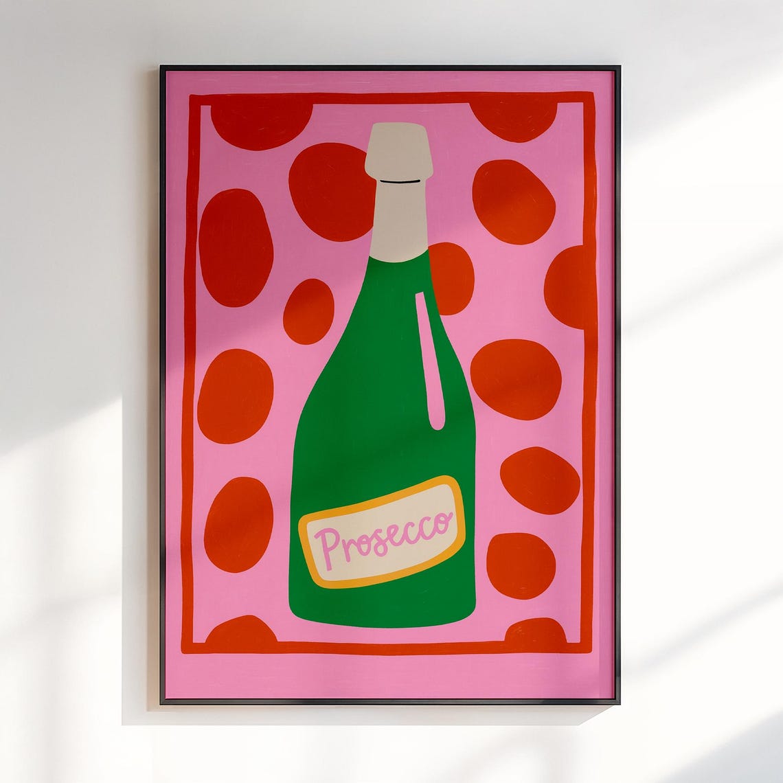 Prosecco Bottle Pop Art Pink Cocktail Bar Illustration Poster