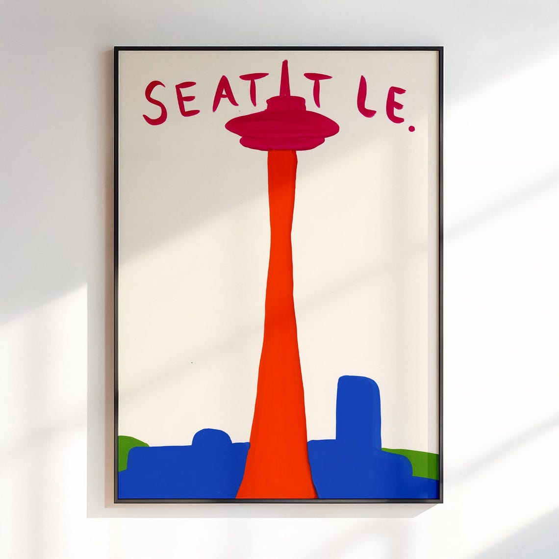 Seattle Space Needle Red Maximalist Washington City Art Poster