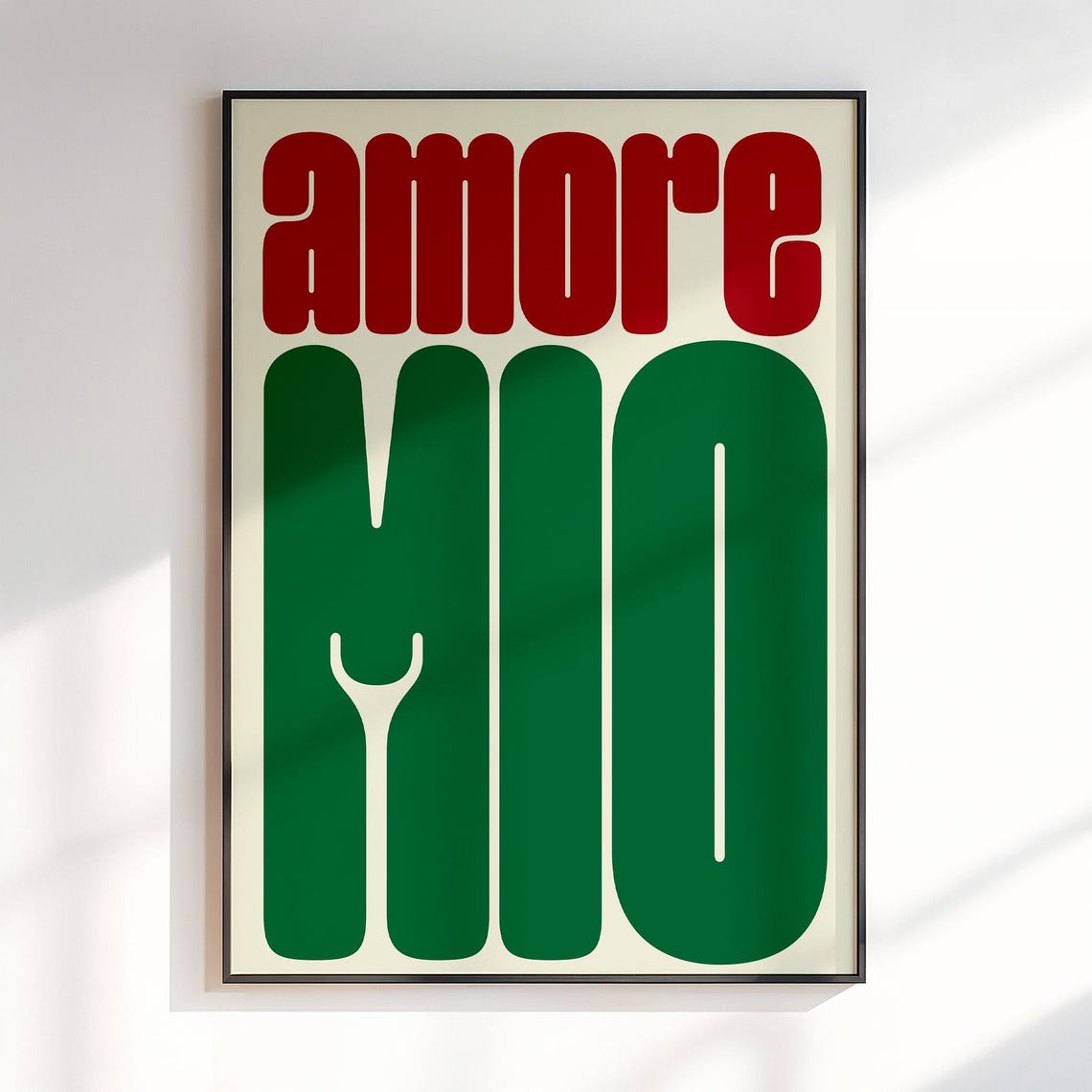 Amore Mio Bold Red Green Typography Love Retro Kitchen Poster Art