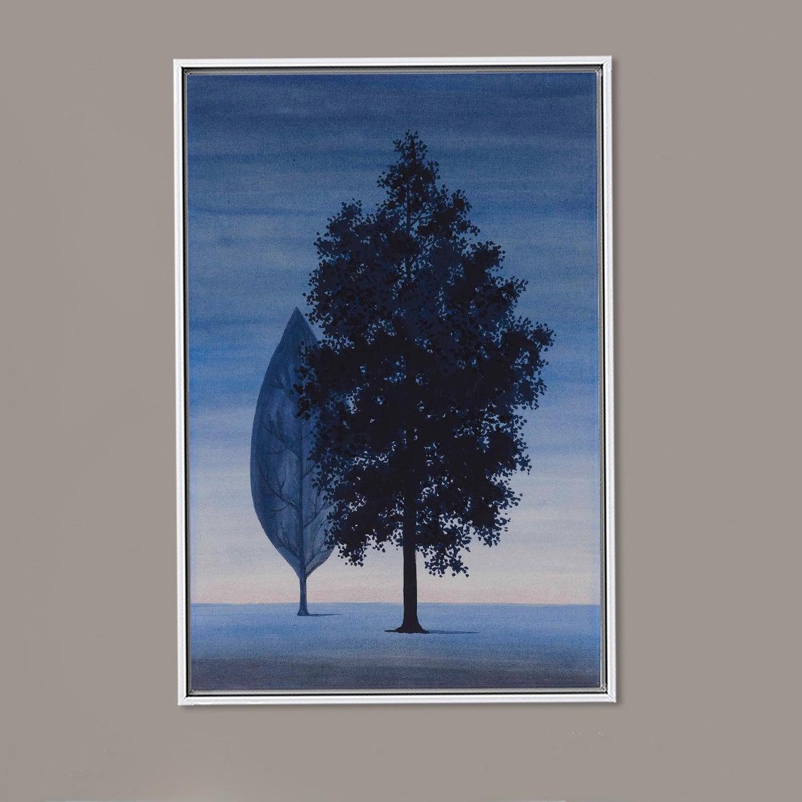 Surrealist Blue Night Tree With Giant Leaf Dreamlike Art Poster