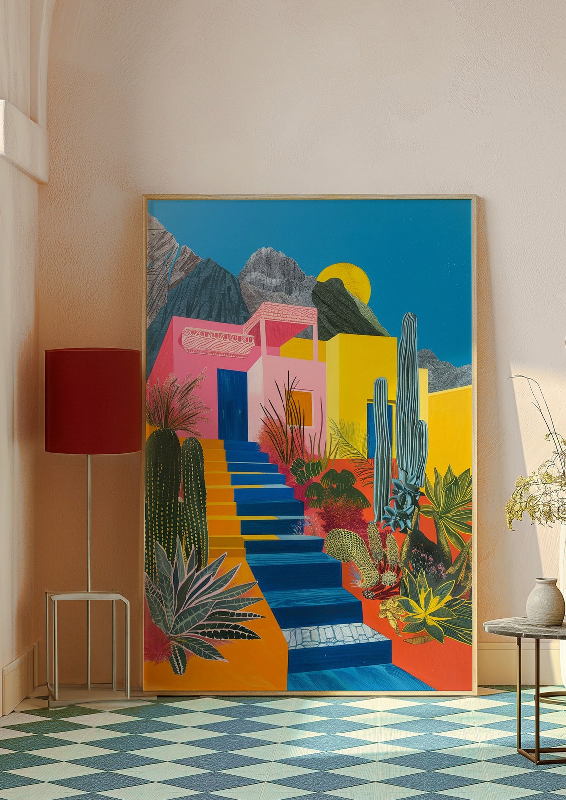 Desert House Cacti Mountains Colorful Southwest Travel Poster - Image 7