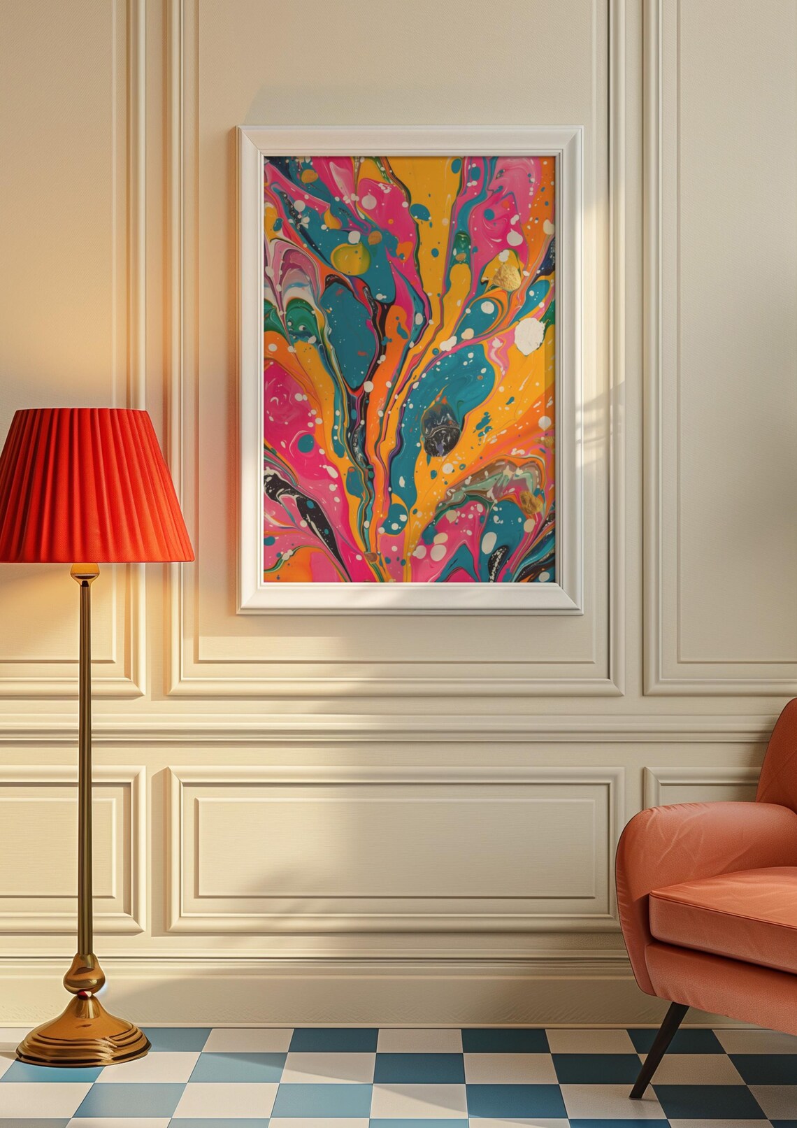 Colorful Fluid Marble Abstract Painting Pink Orange Teal Swirl Poster - Image 6