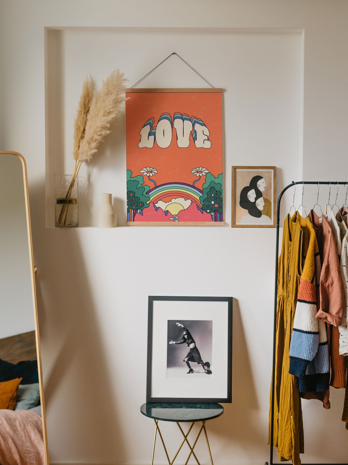 Love Bubble Letters Rainbow Landscape Retro Groovy Hippie Art Poster - Image 7