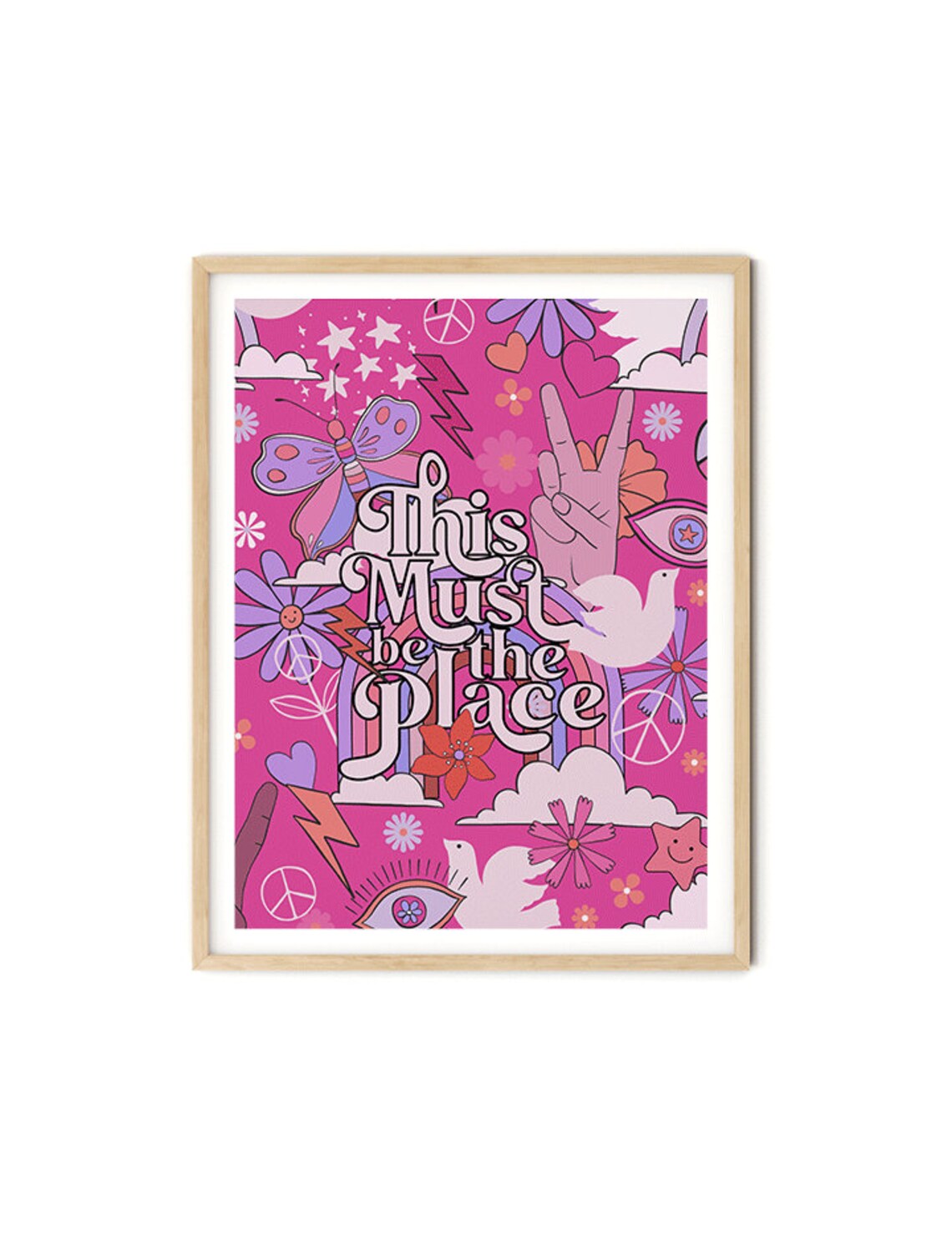 This Must Be The Place Pink Groovy Flower Power 70s Art Poster - Image 8