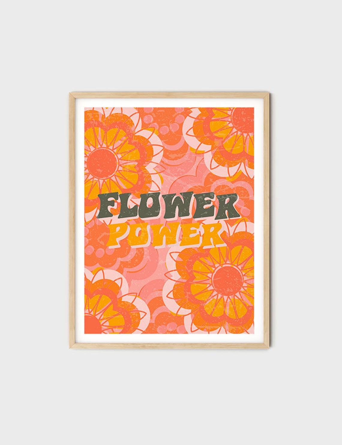 Flower Power Peach Orange Groovy 70s Daisy Wild Retro Poster - Image 8