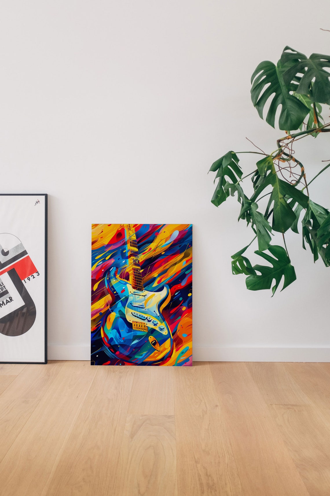 Neon Electric Guitar Pop Art Poster With Psychedelic Paint Swirls - Image 8