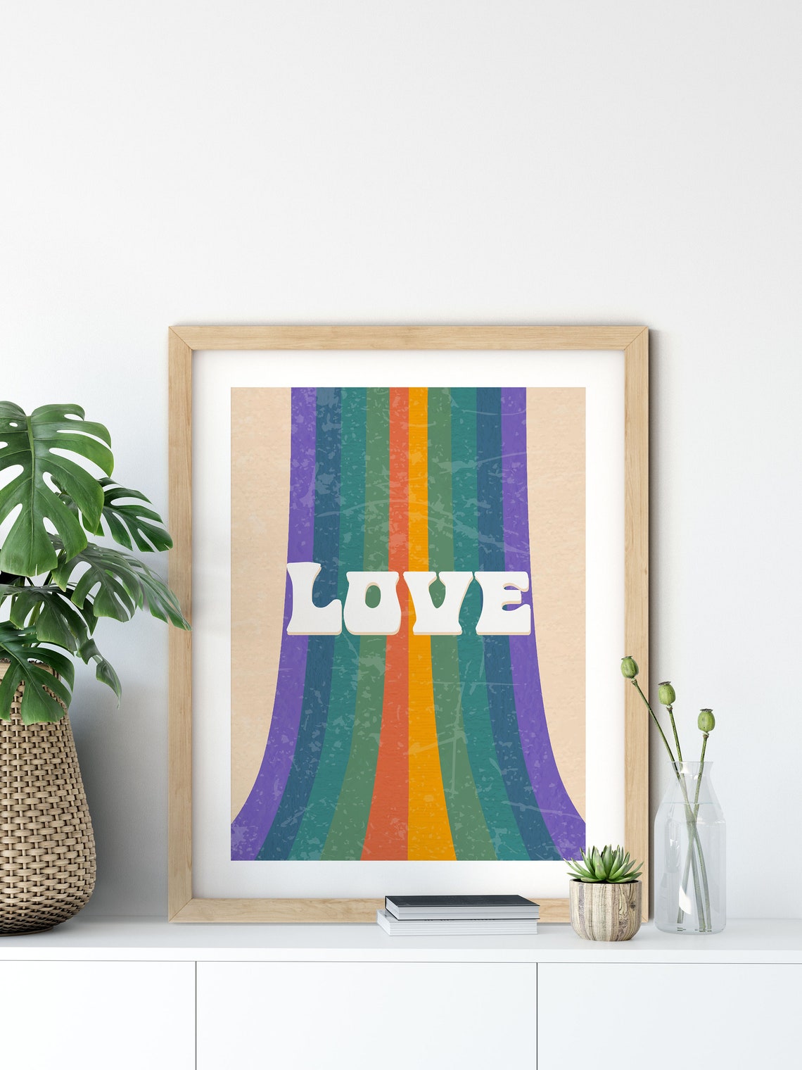 Love Retro Quote Poster On Vertical Rainbow Stripes In 70s Style - Image 6