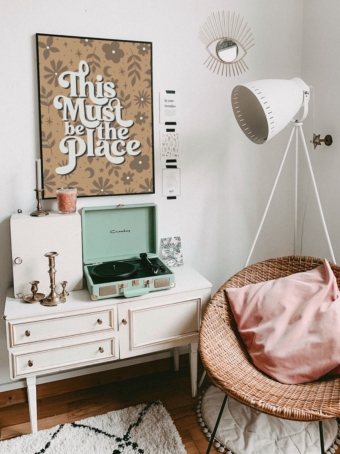 This Must Be The Place Retro Poster In Warm Tan Floral Pattern - Image 8