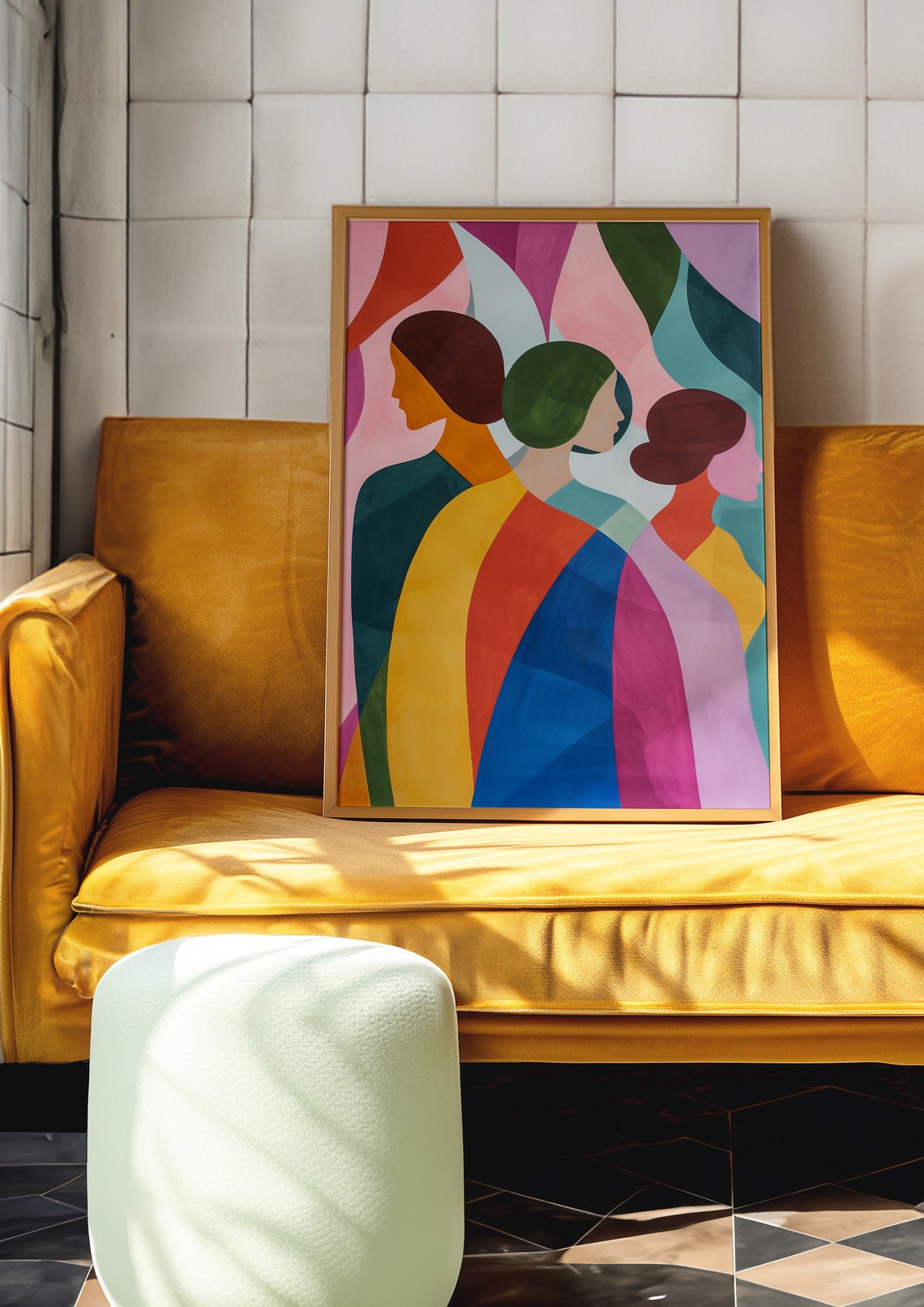 Three Women Profiles Overlapping Bold Color Blocks Modern Poster - Image 3