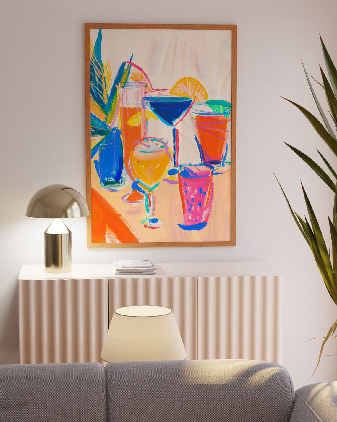 Blue Orange Pink Cocktail Glasses Table Scene Modern Bar Poster - Image 6