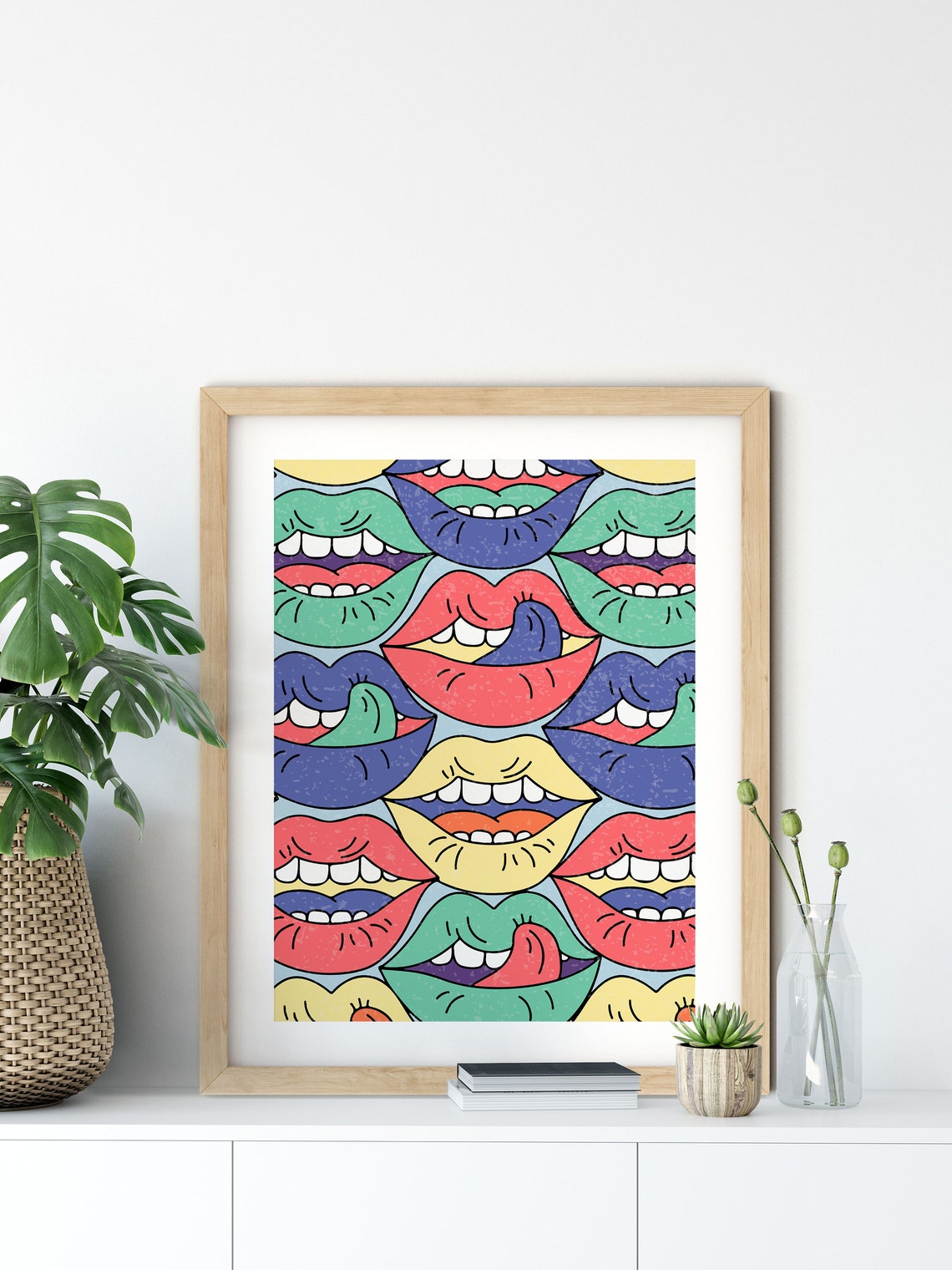 Pop Art Colorful Lips Pattern Bold Retro 70s Statement Wall Art - Image 6