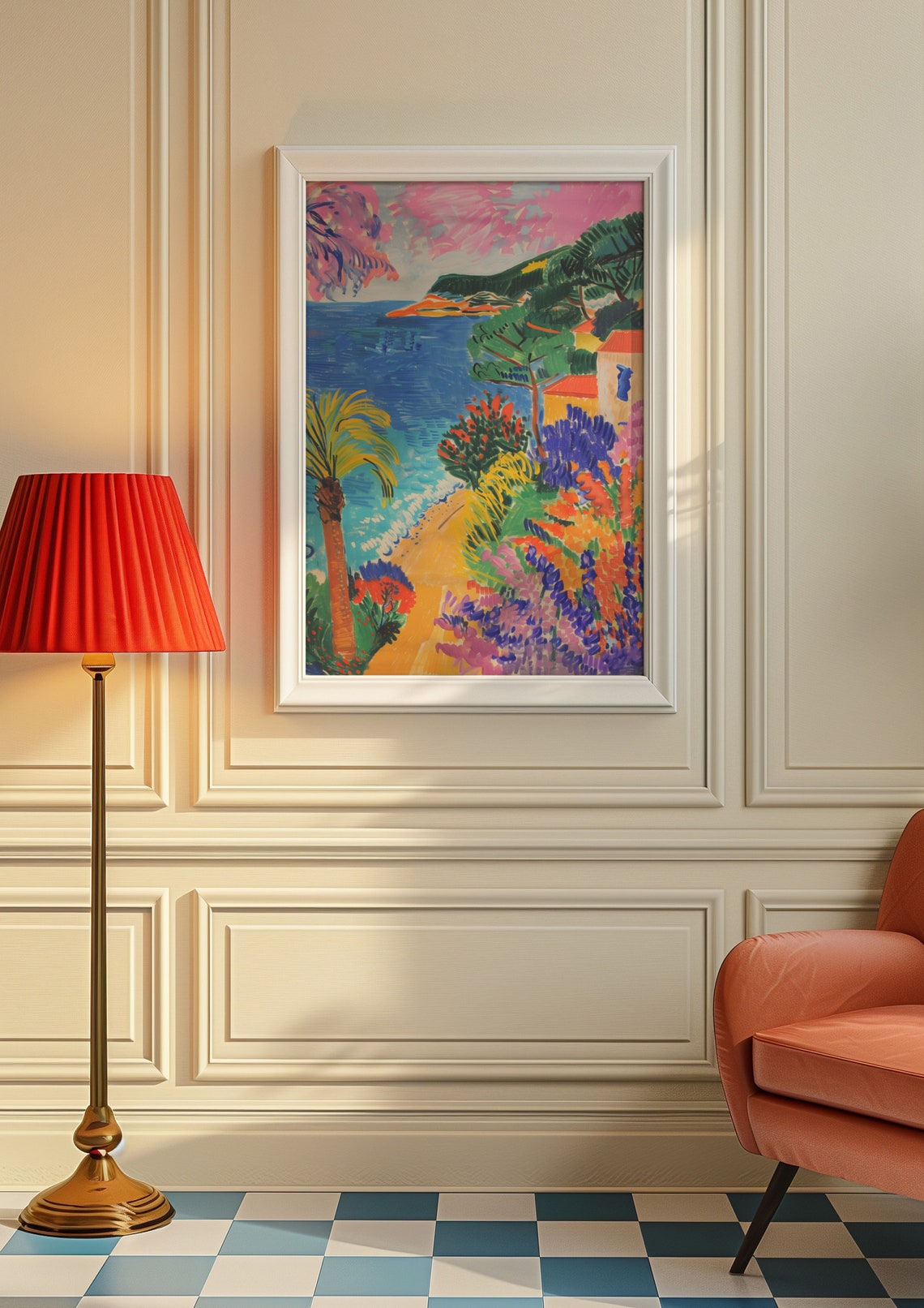 Expressionist Coastal Bay Palm Flowers Seaside Travel Poster - Image 8