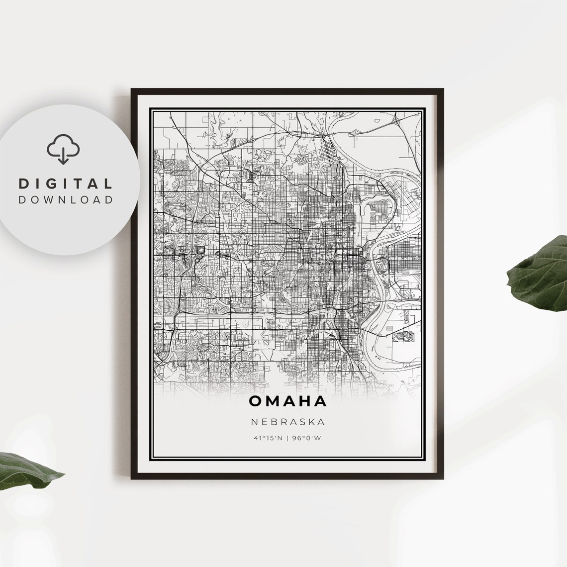Omaha Nebraska City Street Map Minimalist Black Road Map Poster