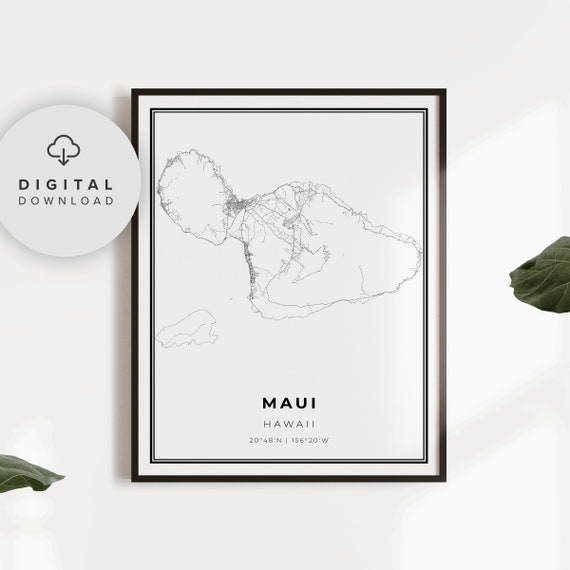 Maui Map Print Hawaii Hi Usa Art Poster Kahului City Street Road Maps Gift For A Boy Np394