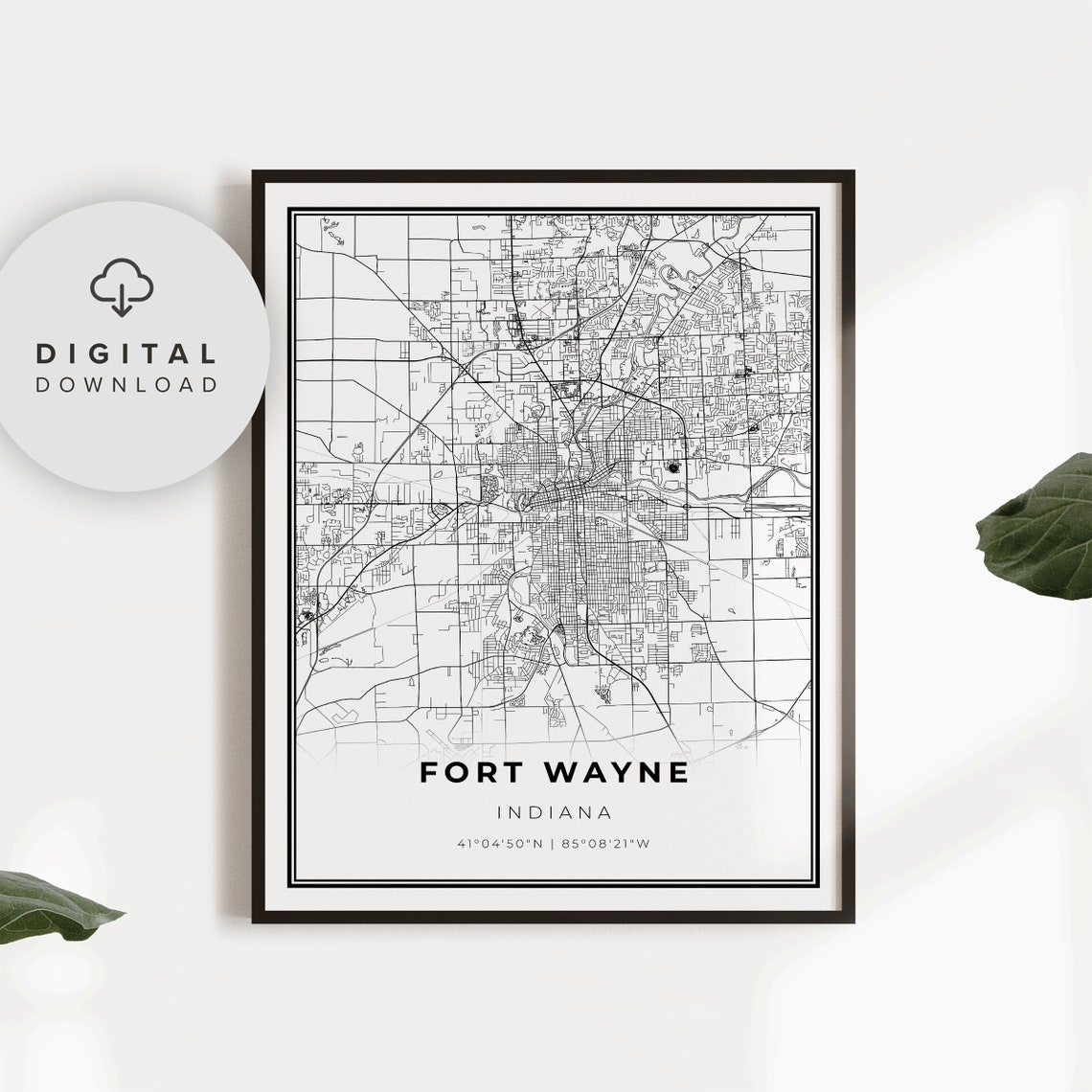 Fort Wayne Indiana Minimalist City Street Map Poster Artwork