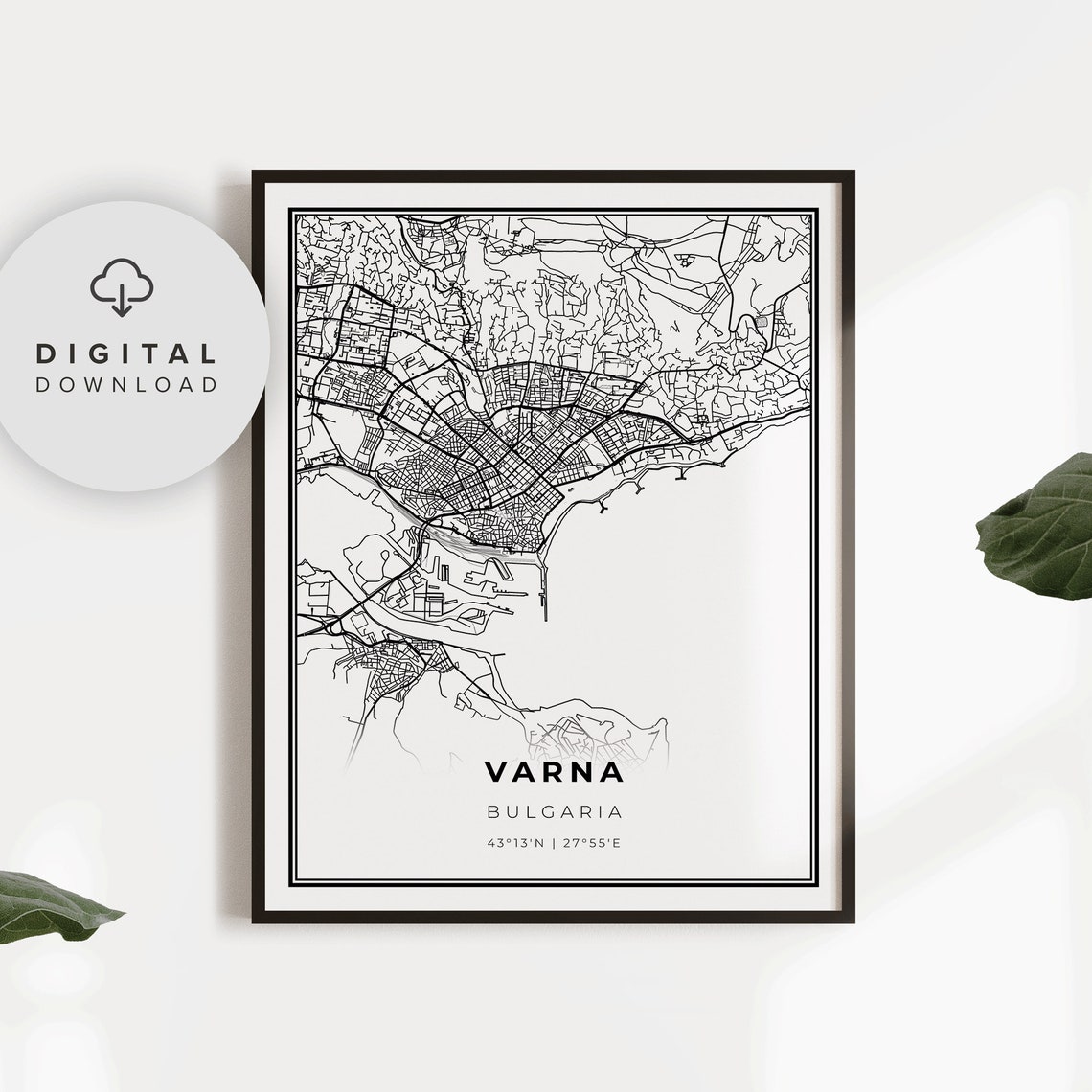 Varna Bulgaria Black Sea City Street Map Coordinates Art Print