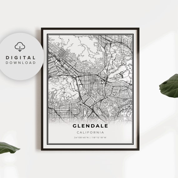 Glendale Map Print Ca Usa Art Poster City Street Road Artwork Np63