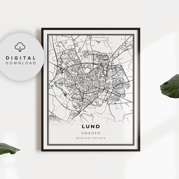Lund Map Print Sweden Art Poster City Street Road Etsy Gift Parents Np697