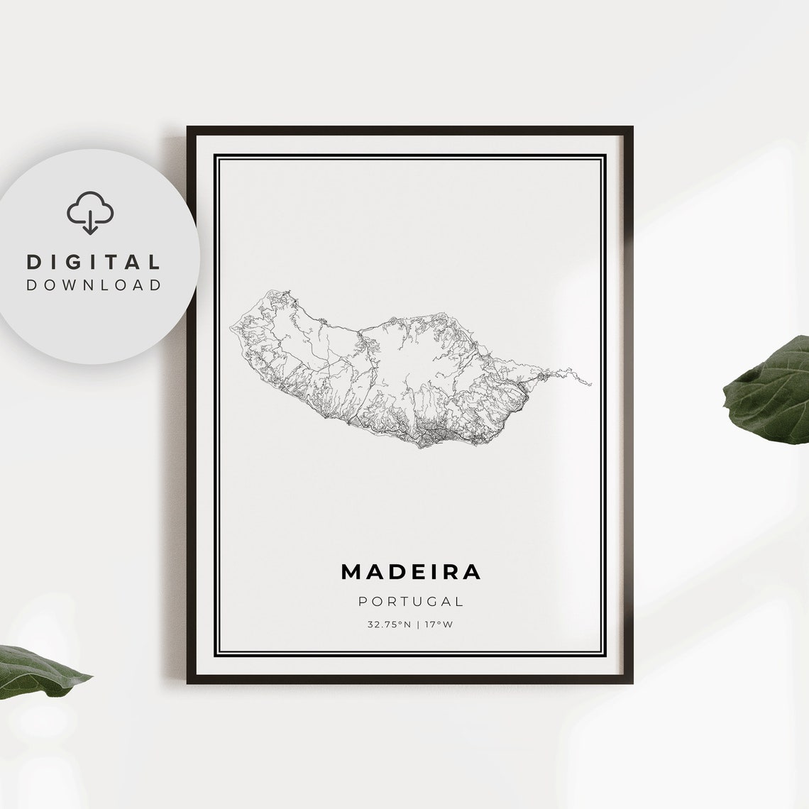 Madeira Portugal Atlantic Island Line Art Map Travel Decor Poster