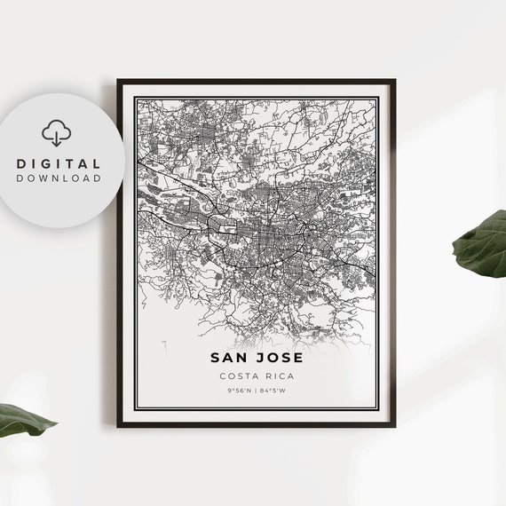 San Jose Map Print Costa Rica Art Poster Chepe City Street Road Np777