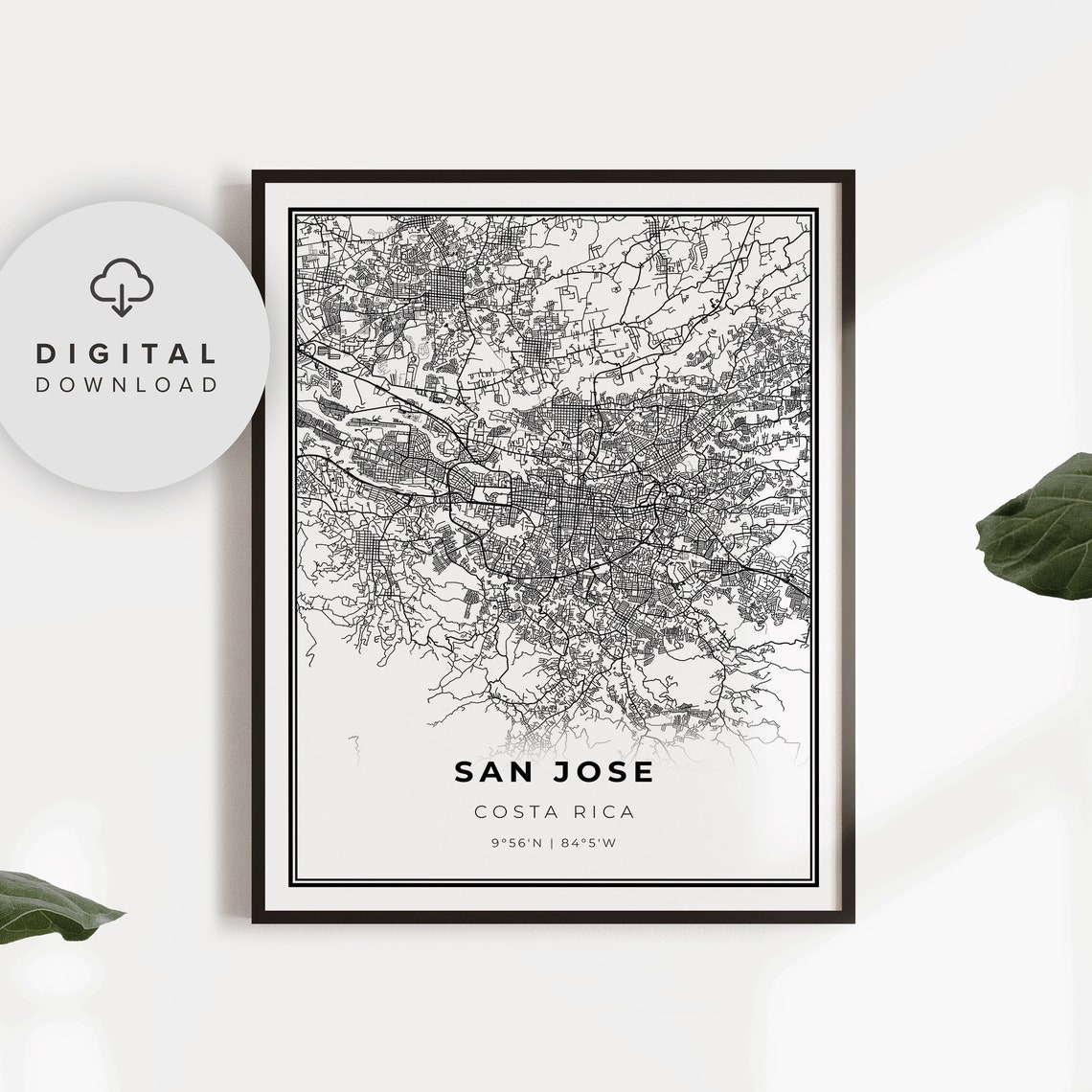San Jose Costa Rica Minimalist Black And White City Map Art Poster
