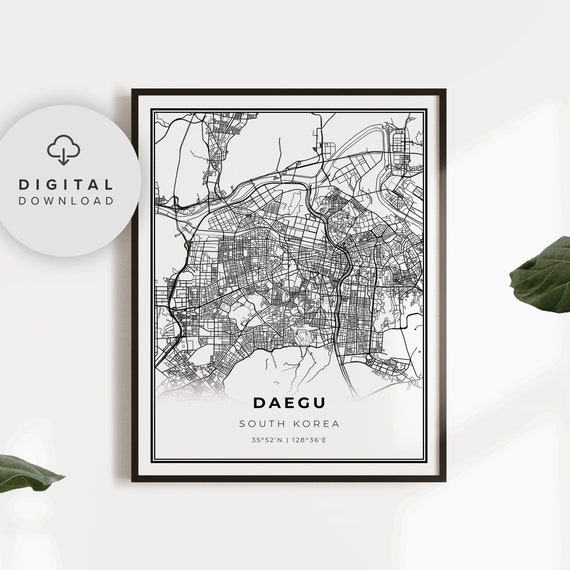 Daegu Map Print South Korea Art Poster City Street Road Np535