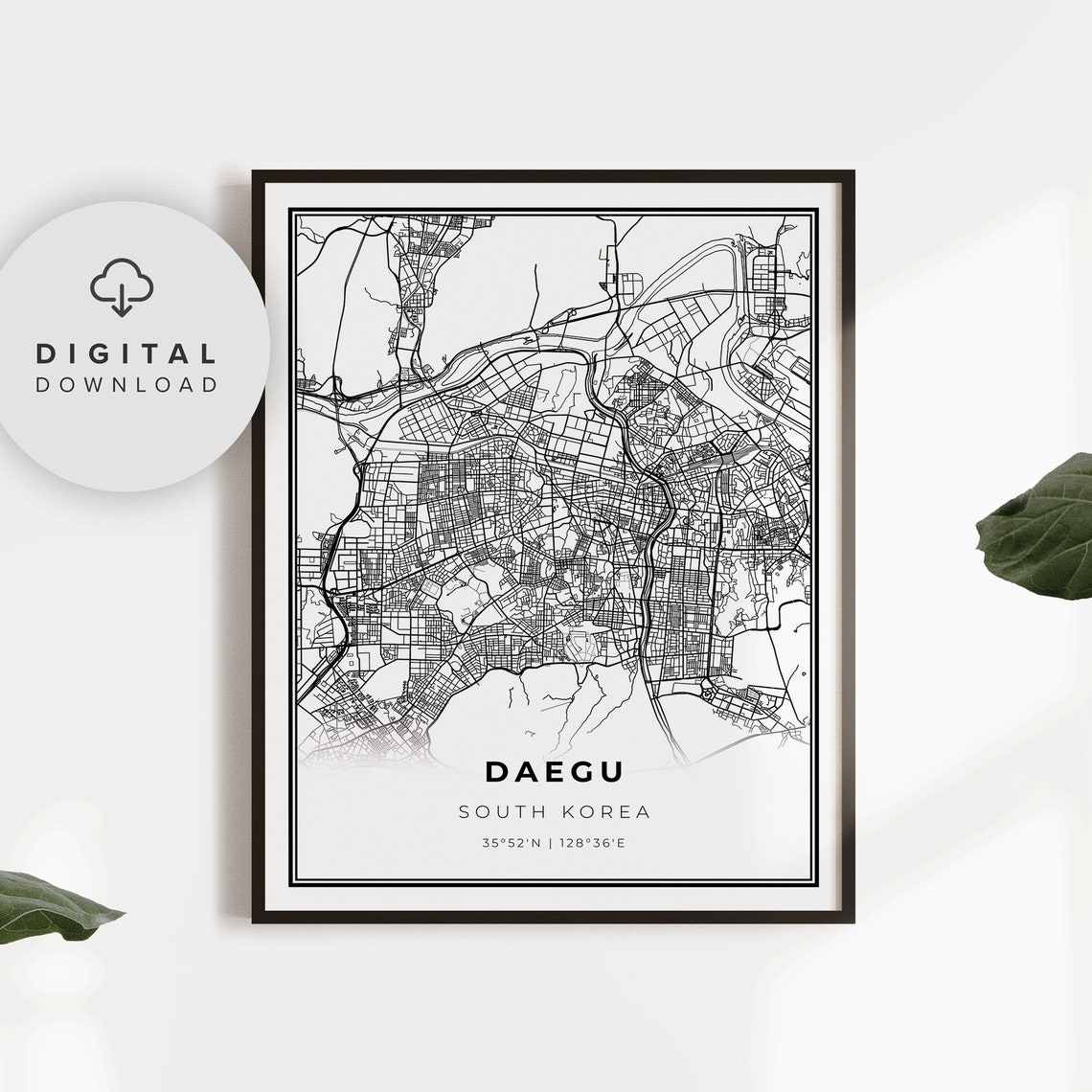 Daegu Map Print South Korea Art Poster City Street Road Np535
