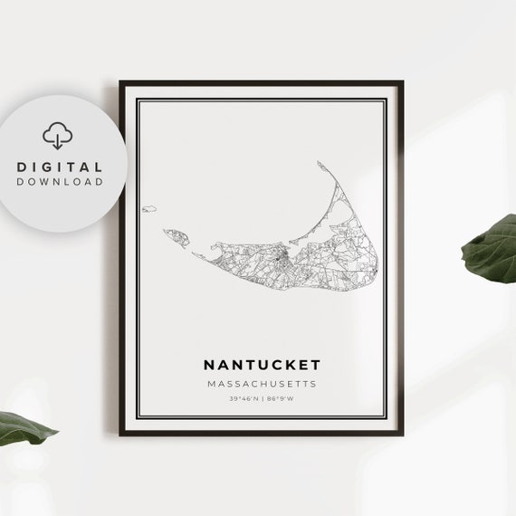 Nantucket Map Print Massachusetts Ma Usa Art Poster Cape Cod City Street Road Maps Np335