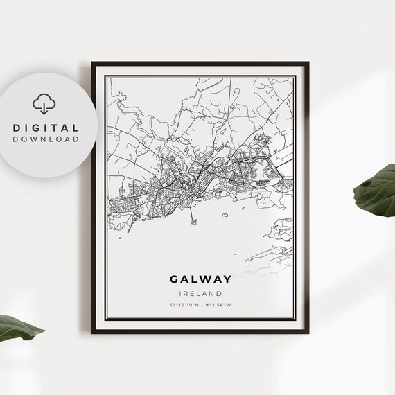Galway Map Print Ireland Art Poster Gaillimh Corrib Connacht City Street Road Np690