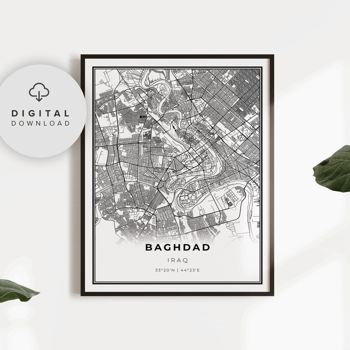 Baghdad Iraq City Map Poster Minimalist Black White Home Decor