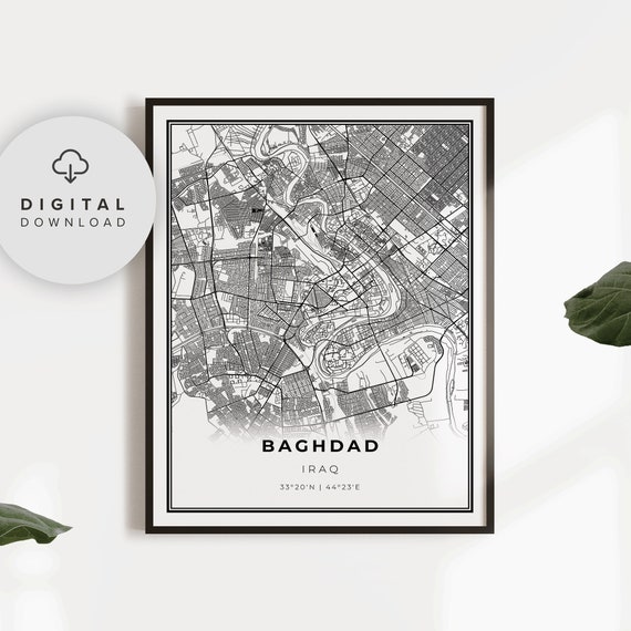 Baghdad Map Print Iraq Art Poster Bagdad City Street Road Gift Dad Mentor Np907